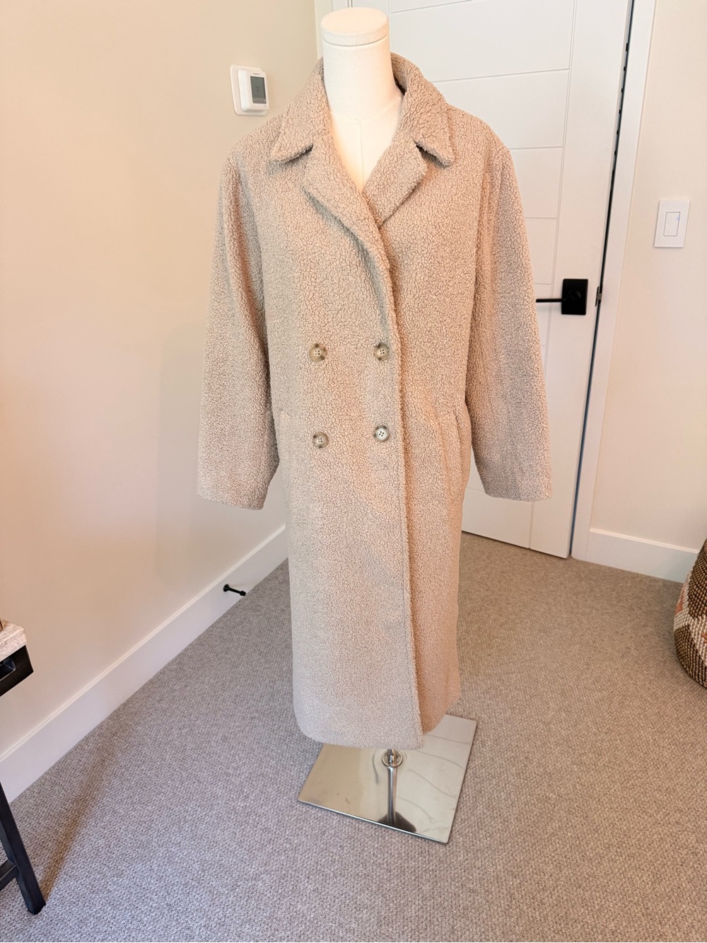 Splendid Cream Teddy Bouclé Double-Breasted Coat